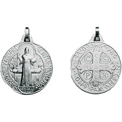  Médaille de St Benoît - petit modèle - forme ronde - gravée recto/verso argentée 