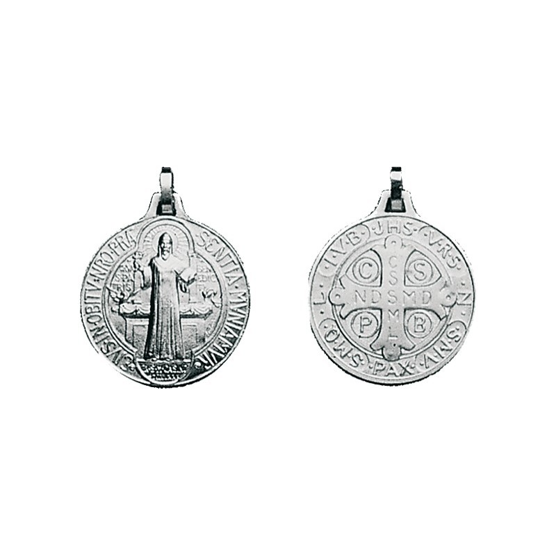  Médaille de St Benoît - petit modèle - forme ronde - gravée recto/verso argentée 