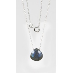 Collier argent avec goutte briolette Labradorite 13 mm