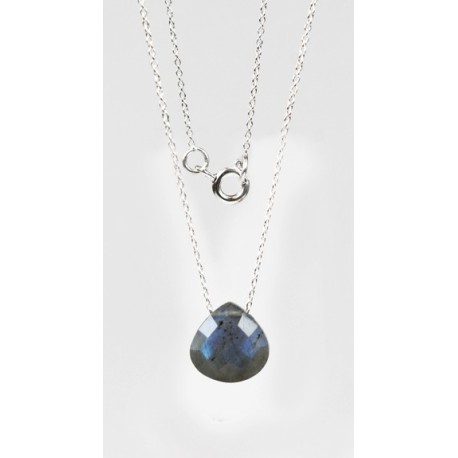 Collier argent avec goutte briolette Labradorite 13 mm