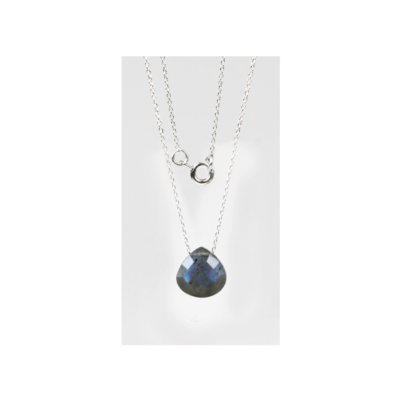 Collier argent avec goutte briolette Labradorite 13 mm