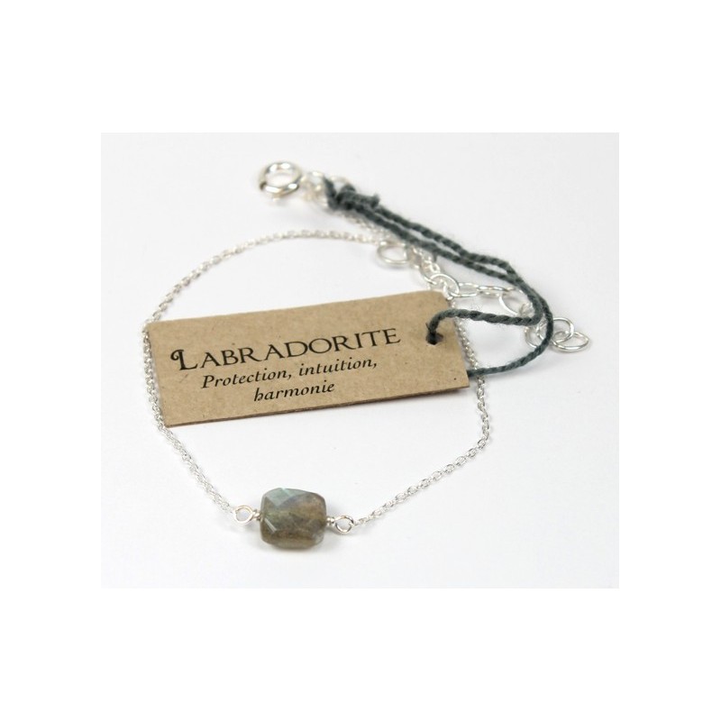 Bracelet en argent, coussin de Labradorite 7 mm