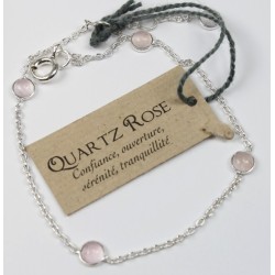 Bracelet en argent avec pierres de Quartz Rose de 4 mm