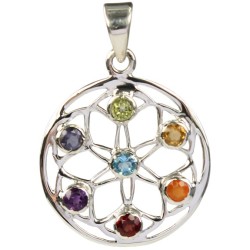 Pendentif Mandala Argent et Pierres des Chakras