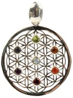 Pendentif Fleur de Vie Argent et Pierres des Chakras