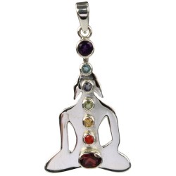 Pendentif Bouddha Argent et Pierres des Chakras