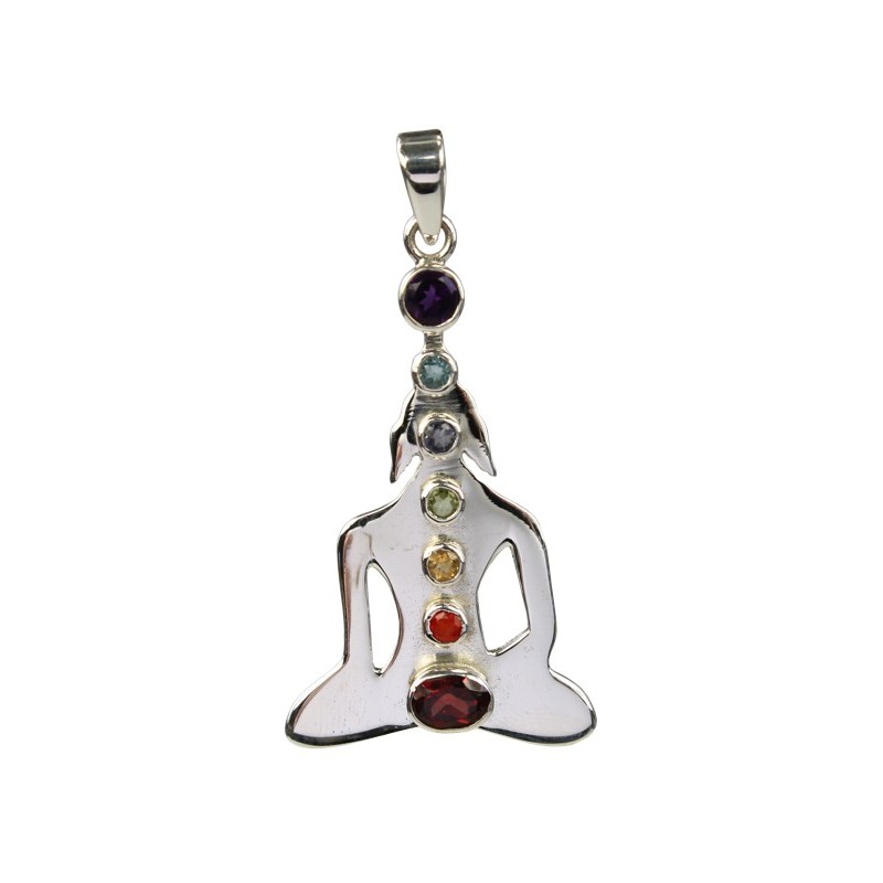 Pendentif Bouddha Argent et Pierres des Chakras