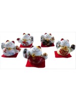 Lot de 5 Chats Maneki Neko en porcelaine