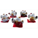 Lot de 5 Chats Maneki Neko en porcelaine