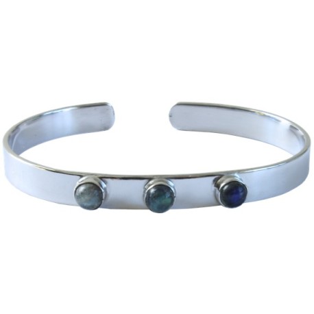 Jonc argent avec 3 pierres de Labradorite