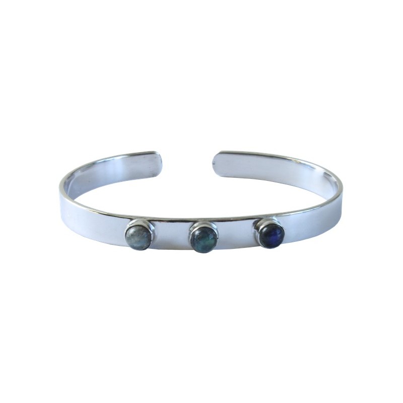 Jonc argent avec 3 pierres de Labradorite