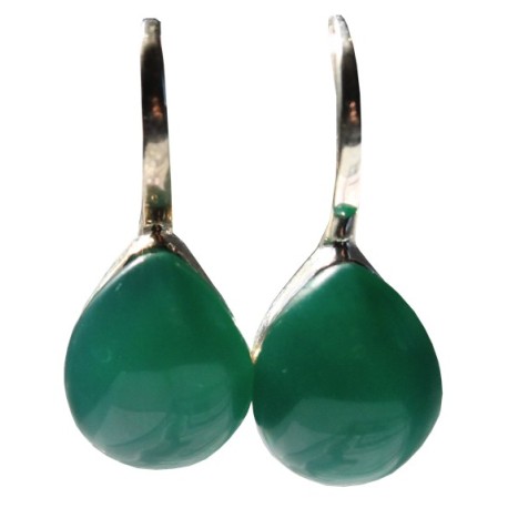 Boucles d'oreille pierre bombée Onyx vert