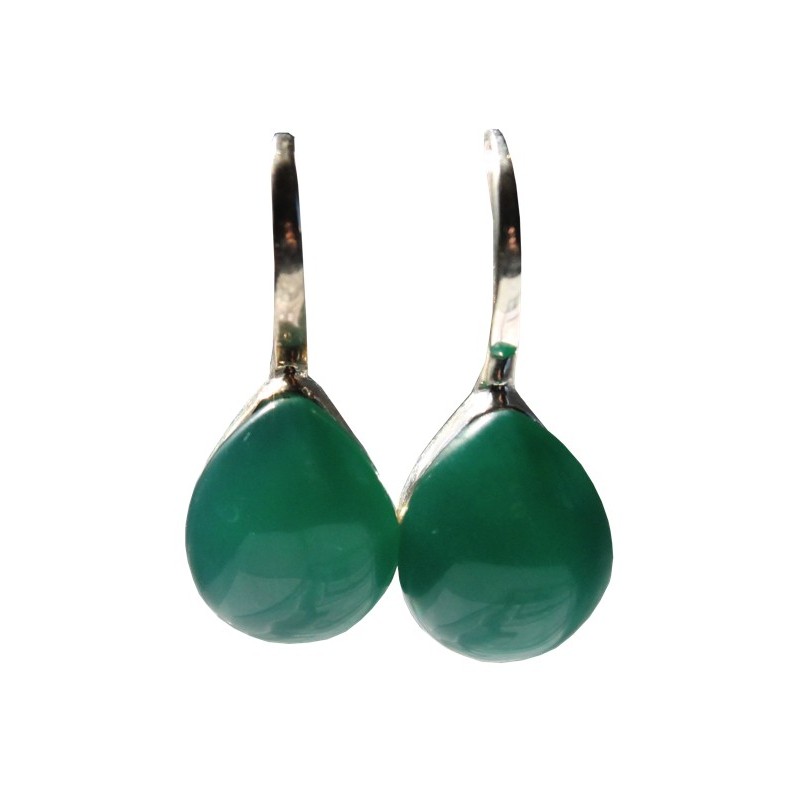 Boucles d'oreille pierre bombée Onyx vert