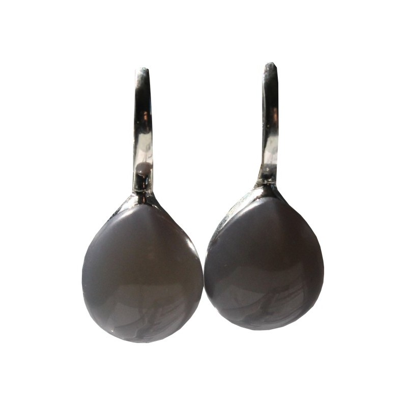 Boucles d'oreille pierre bombée Agate grise