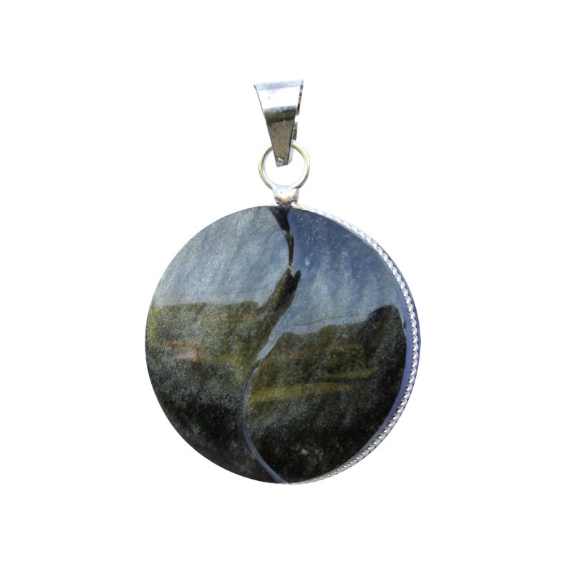 Pendentif yin yang obsidienne dorée - modèle rond