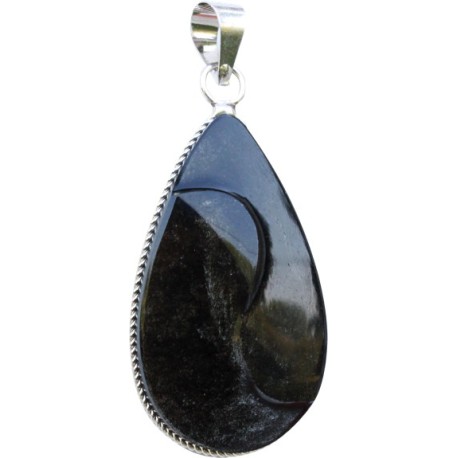 Pendentif yin yang obsidienne argentée - modèle goutte