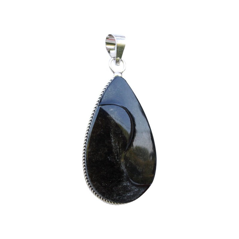 Pendentif yin yang obsidienne argentée - modèle goutte