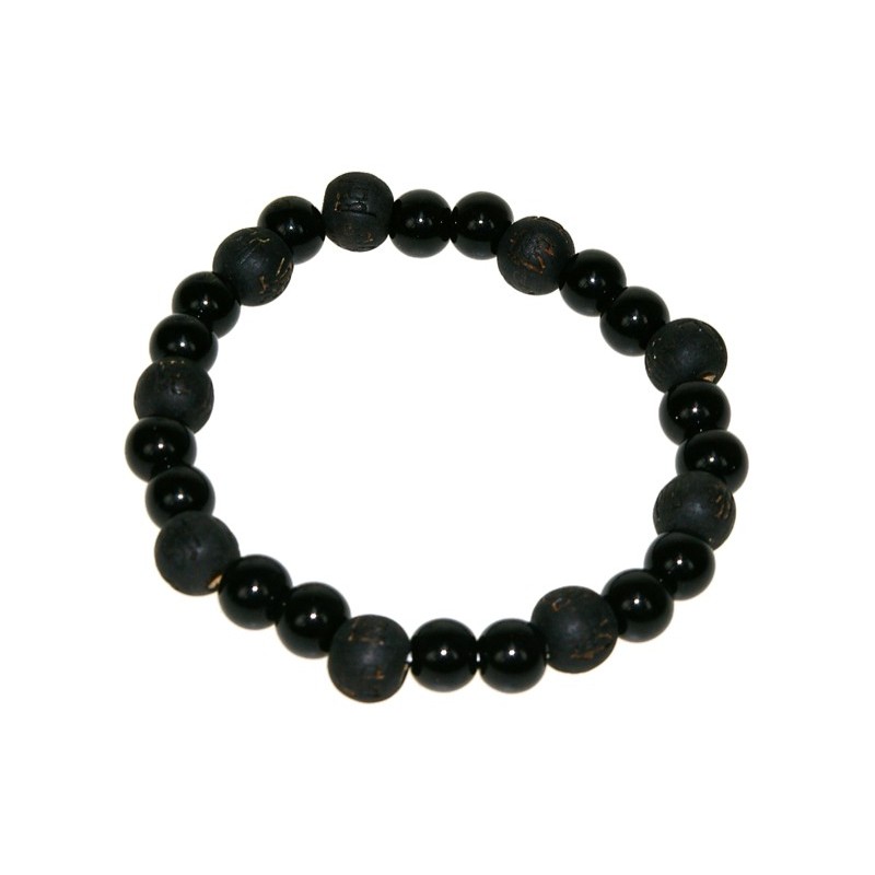  Bracelet perles de karma - Onyx / Bois Noir 