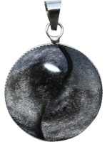 Pendentif yin yang obsidienne argentée - modèle rond