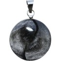 Pendentif yin yang obsidienne argentée - modèle rond