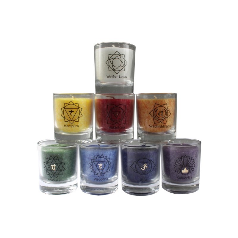 Bougie des chakras + Lotus Blanc - Lot de 8