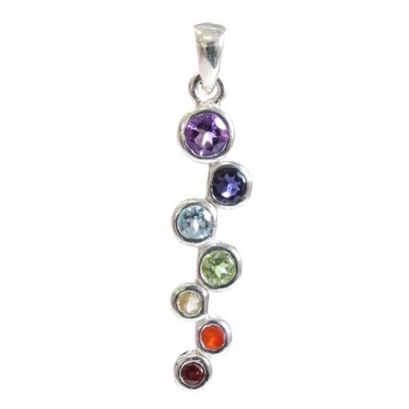 PENDENTIF ARGENT BATON IRREGULIER ET PIERRES DES CHAKRAS