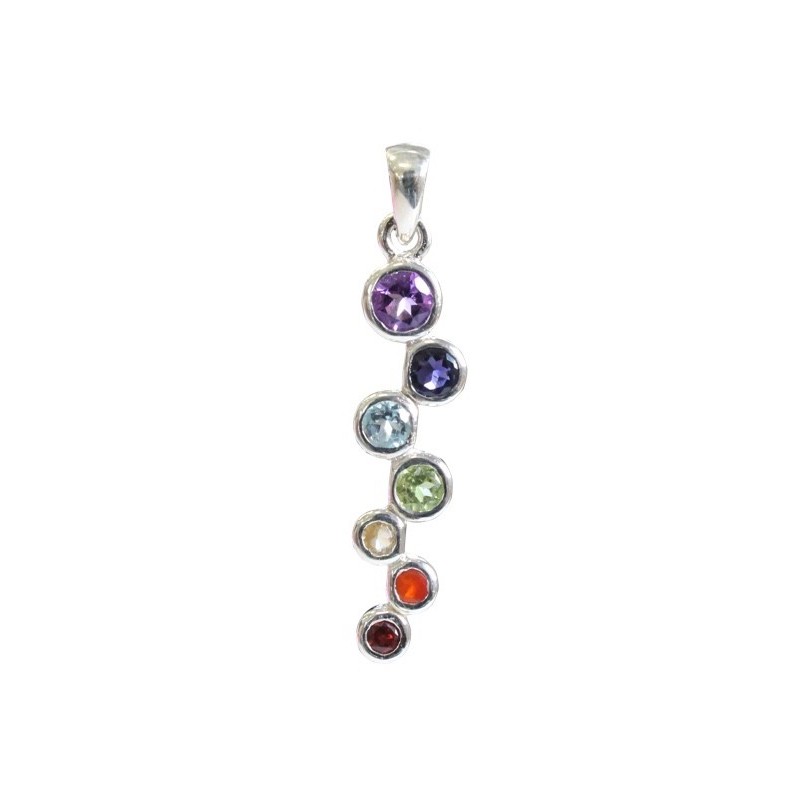 PENDENTIF ARGENT BATON IRREGULIER ET PIERRES DES CHAKRAS