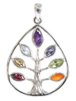 PENDENTIF ARGENT ARBRE ET PIERRES DES CHAKRAS