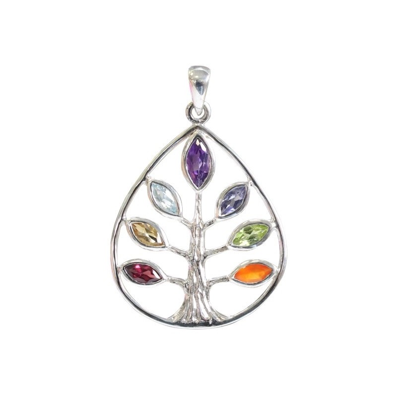 PENDENTIF ARGENT ARBRE ET PIERRES DES CHAKRAS