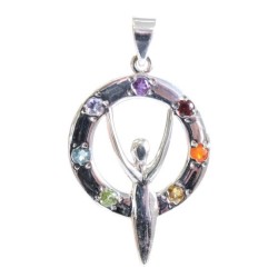 Pendentif Argent Déesse et Pierres des Chakras