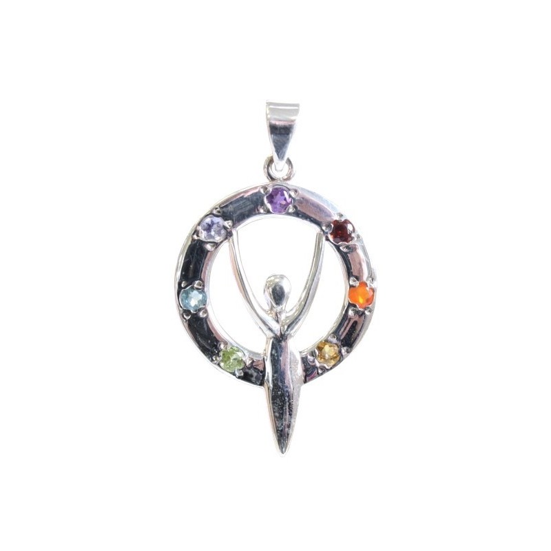 PENDENTIF ARGENT DEESSE ET PIERRES DES CHAKRAS