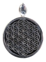 PENDENTIF ARGENT FLEUR DE VIE SUR DISQUE D'ONYX