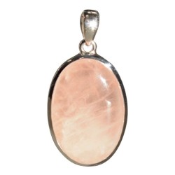 Pendentif Ovale en Argent - Pierre de Quartz Rose 3 cm