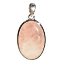 Pendentif Ovale en Argent - Pierre de Quartz Rose 3 cm