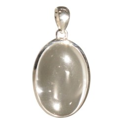 Pendentif Ovale en Argent - Pierre de Cristal de Roche 3 cm