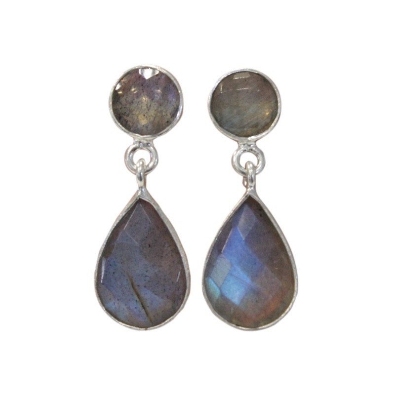 BOUCLES D'OREILLES ARGENT GOUTTE SERTIE - LABRADORITE