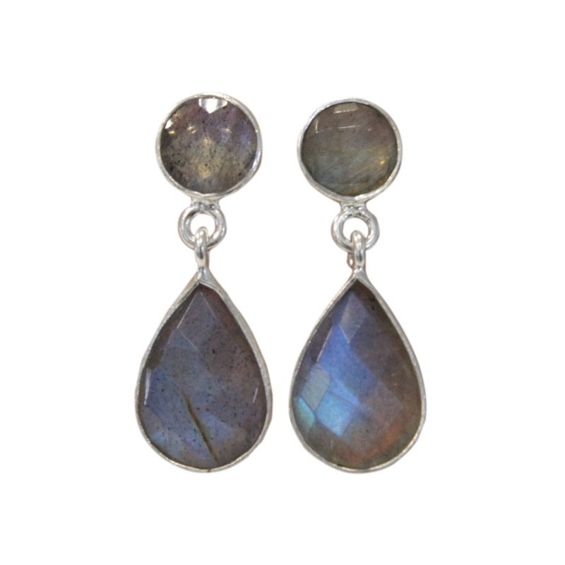 BOUCLES D'OREILLES ARGENT GOUTTE SERTIE - LABRADORITE