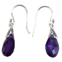 Boucles d'oreilles argent goutte facettée - Améthyste