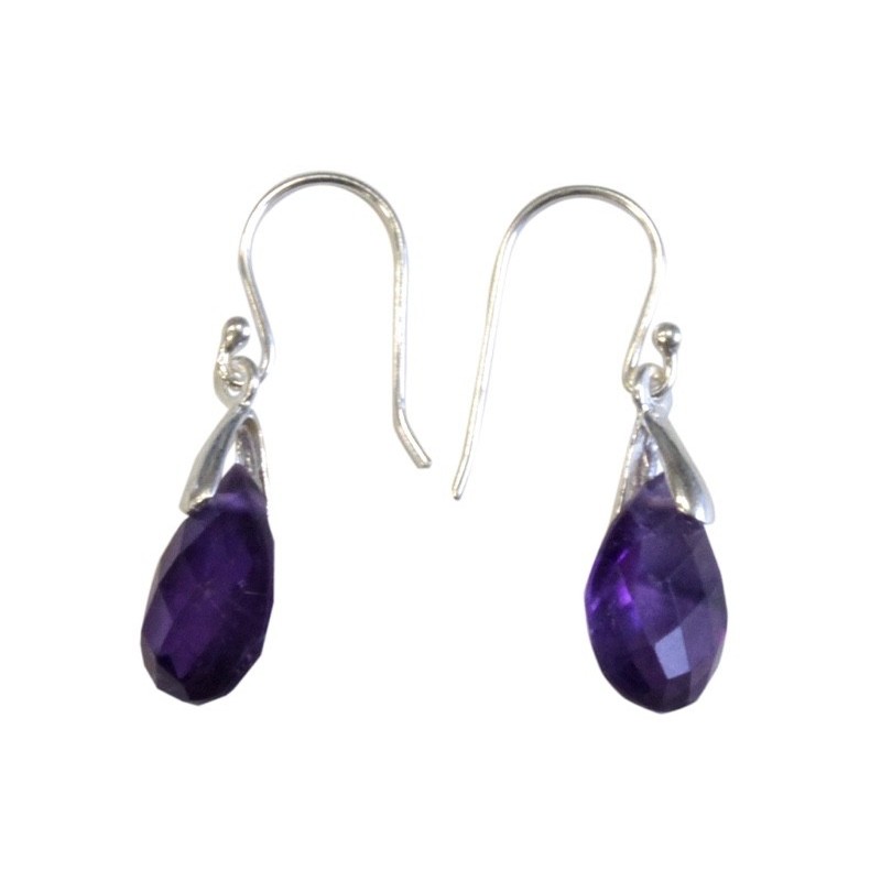 BOUCLES D'OREILLES ARGENT GOUTTE FACETTEE - AMETHYSTE