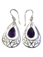 BOUCLES D'OREILLES STYLE BAROQUE EN ARGENT - GOUTTE D'AMETHYSTE