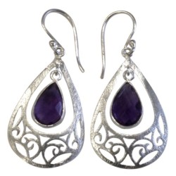 BOUCLES D'OREILLES STYLE BAROQUE EN ARGENT - GOUTTE D'AMETHYSTE