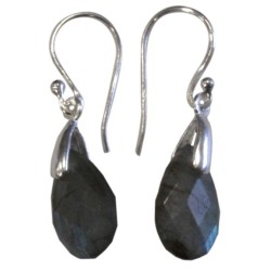 BOUCLES D'OREILLES ARGENT GOUTTE FACETTEE - LABRADORITE