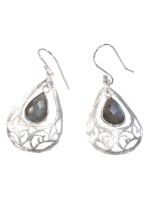 BOUCLES D'OREILLES STYLE BAROQUE EN ARGENT - GOUTTE DE LABRADORITE