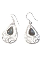 BOUCLES D'OREILLES STYLE BAROQUE EN ARGENT - GOUTTE DE LABRADORITE