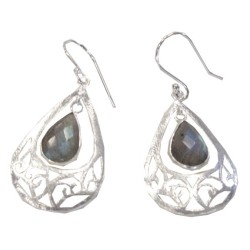 BOUCLES D'OREILLES STYLE BAROQUE EN ARGENT - GOUTTE DE LABRADORITE