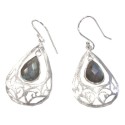 BOUCLES D'OREILLES STYLE BAROQUE EN ARGENT - GOUTTE DE LABRADORITE