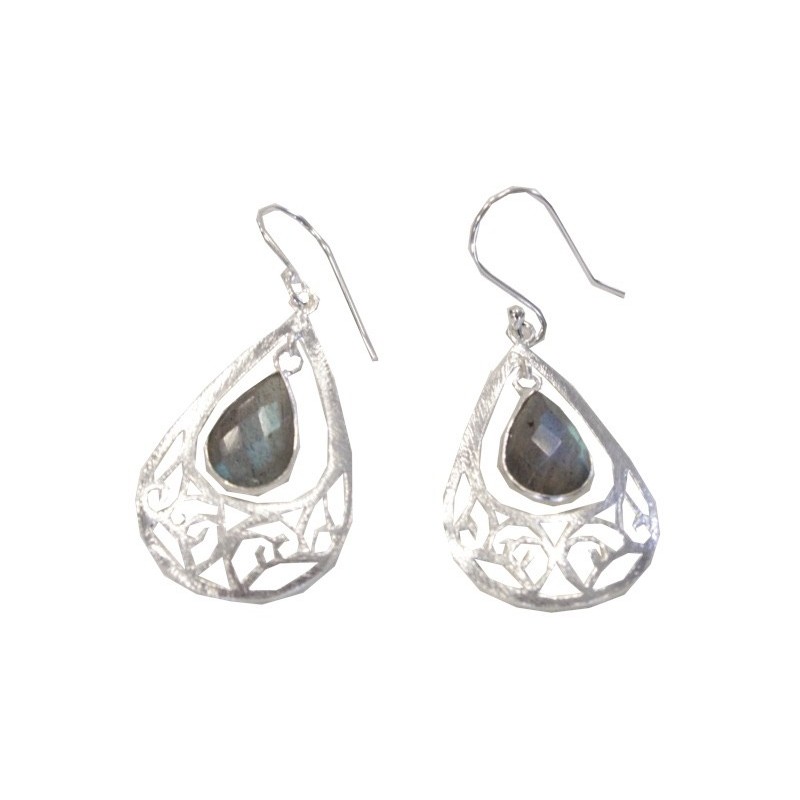 BOUCLES D'OREILLES STYLE BAROQUE EN ARGENT - GOUTTE DE LABRADORITE