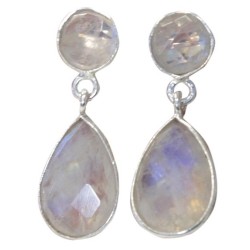 Boucles d'oreilles argent goutte sertie - Pierre de Lune