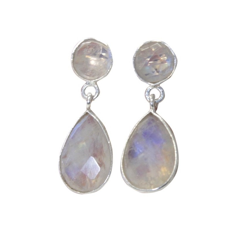 BOUCLES D'OREILLES ARGENT GOUTTE SERTIE - PIERRE DE LUNE