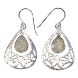 BOUCLES D'OREILLES STYLE BAROQUE EN ARGENT - GOUTTE DE PIERRE DE LUNE